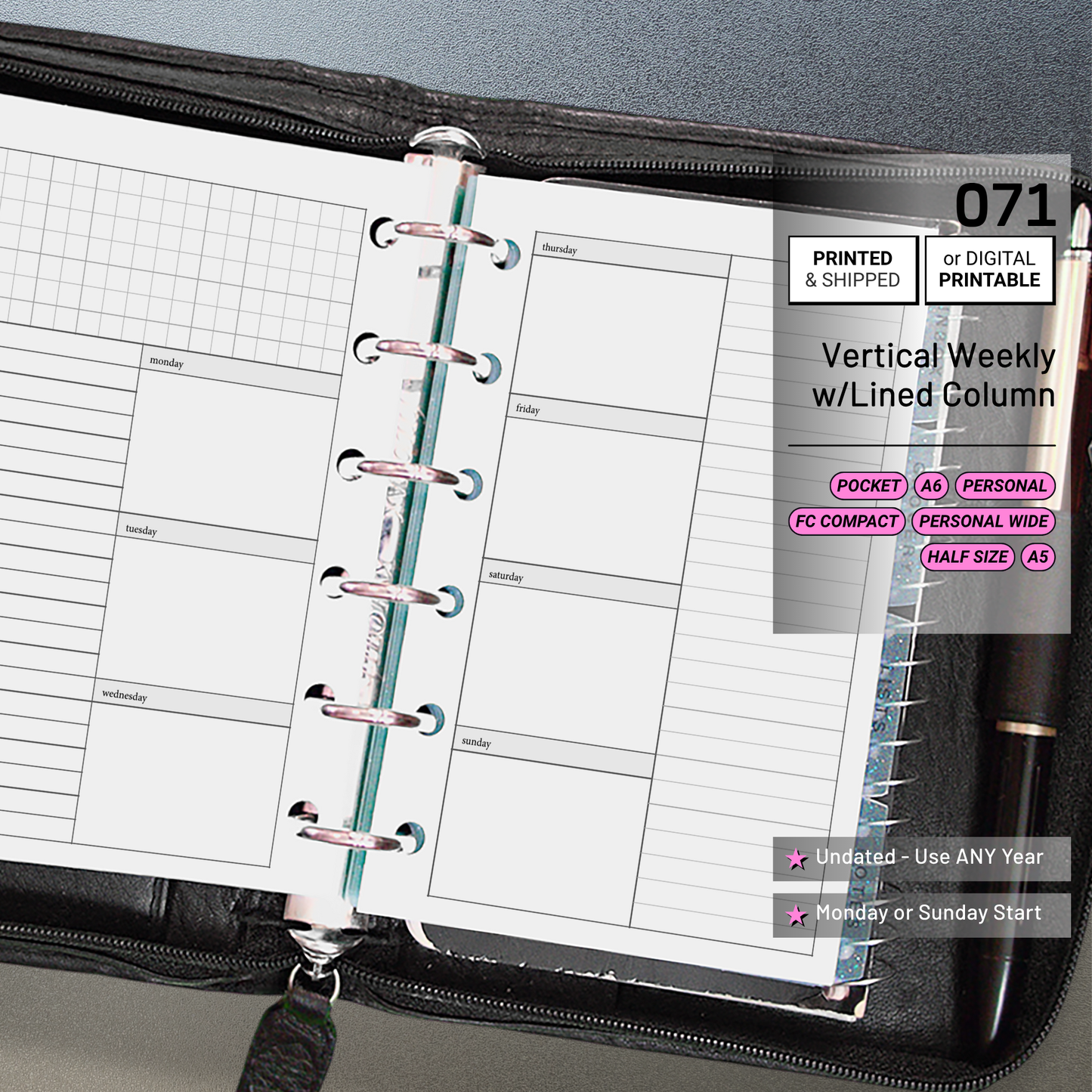 071: Vertical Weekly Lined Column Wo2P
