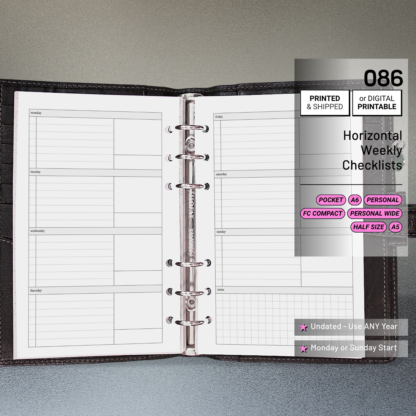086: Horizontal Weekly Checklist Wo2P