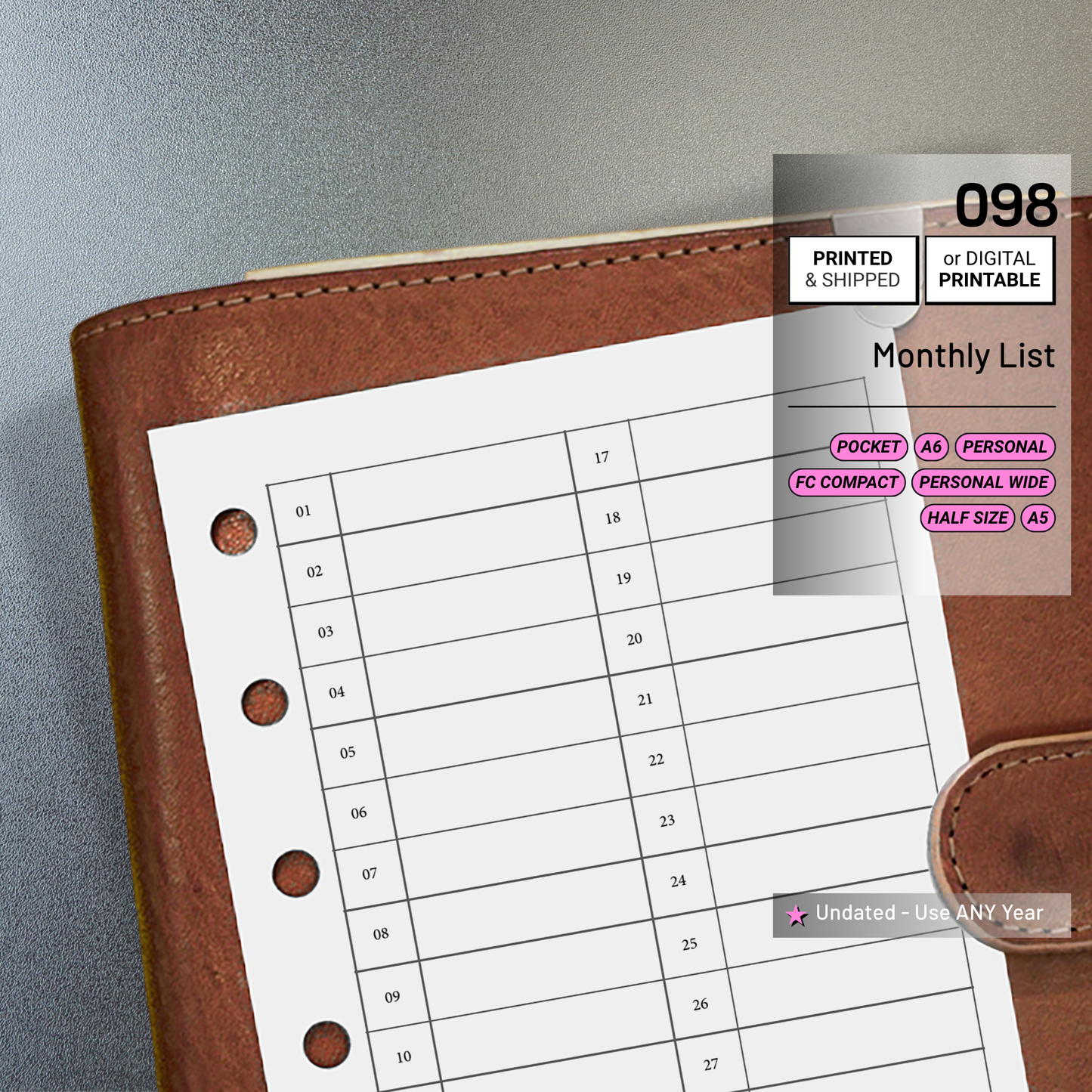 098: Monthly List Format Mo1P