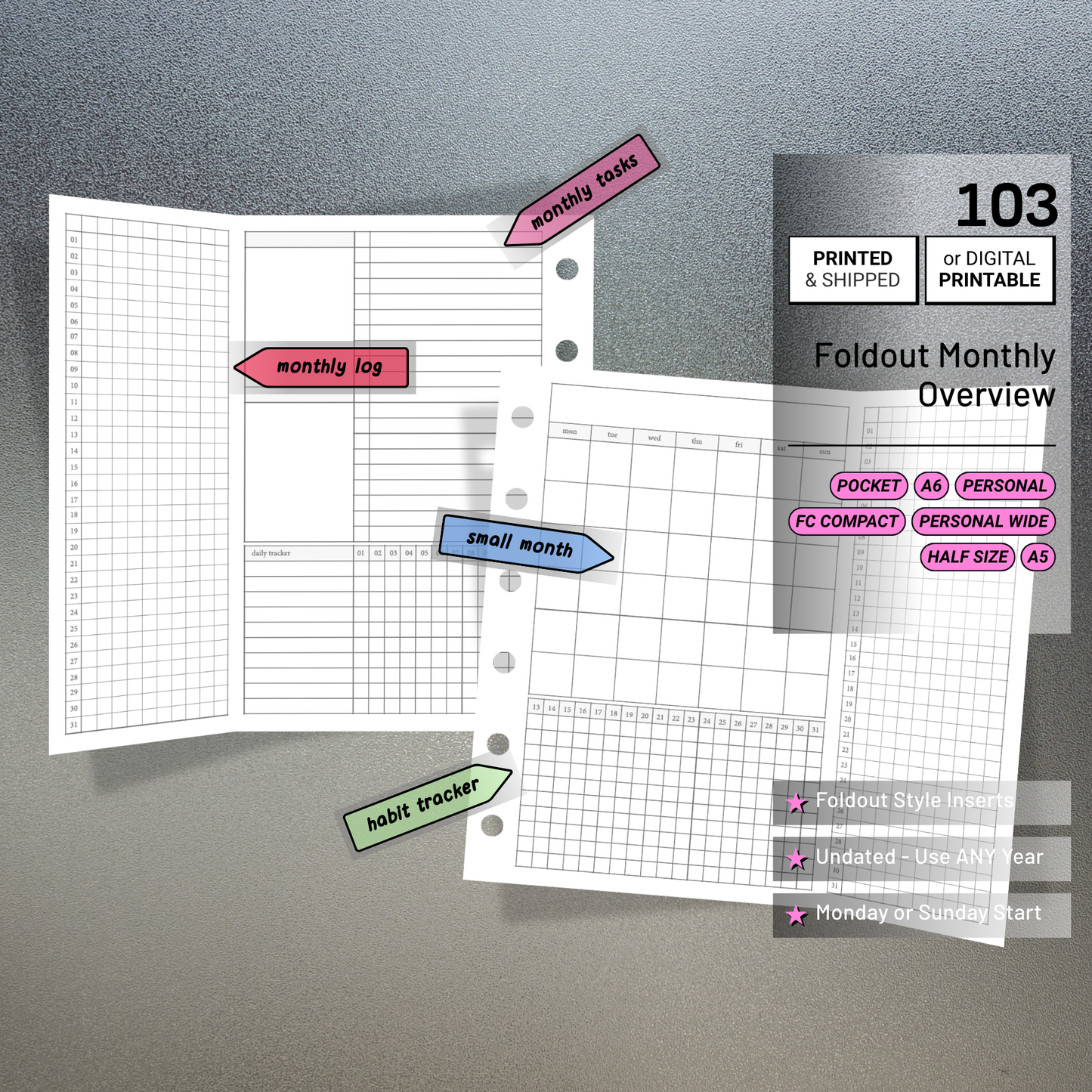 103: Monthly Overview Foldout w/ Tracker Mo2P