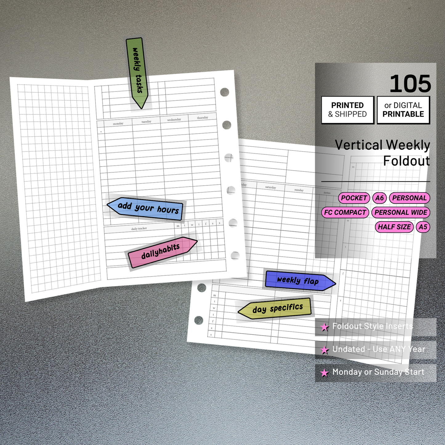 105: Foldout Timed Schedule Weekly Categories w/ Tracker Wo2P