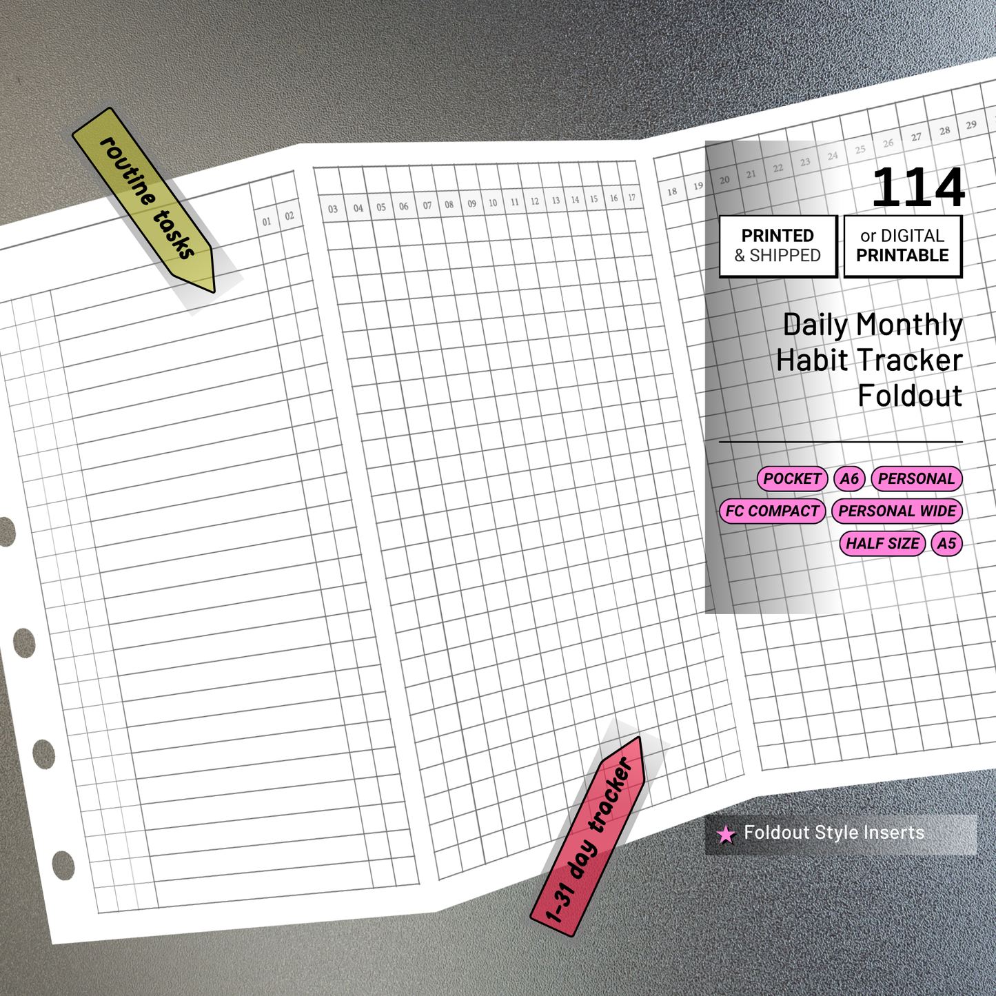 114: Daily Monthly Habit Tracker Foldout