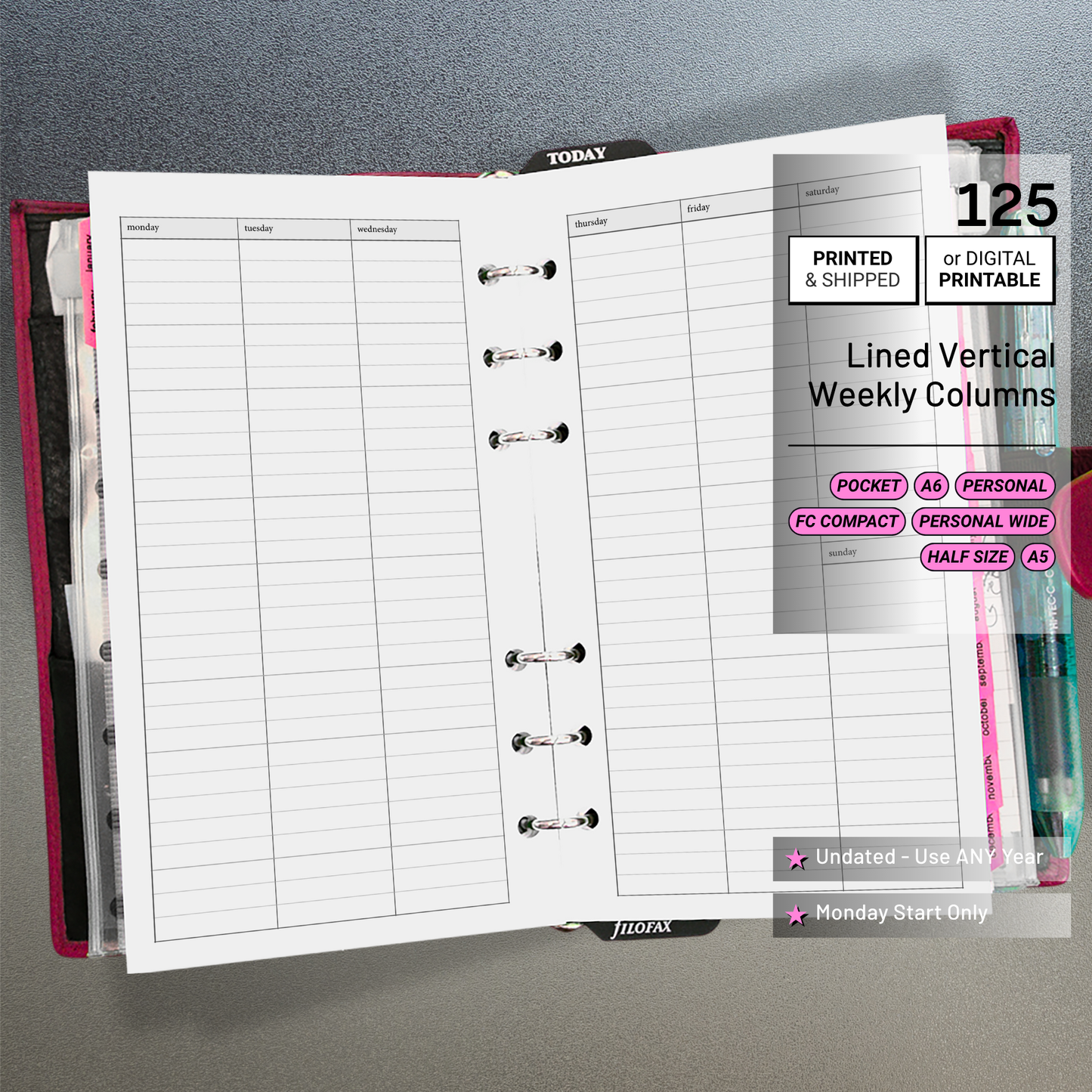 125: Vertical Weekly Lined Columns Wo2P