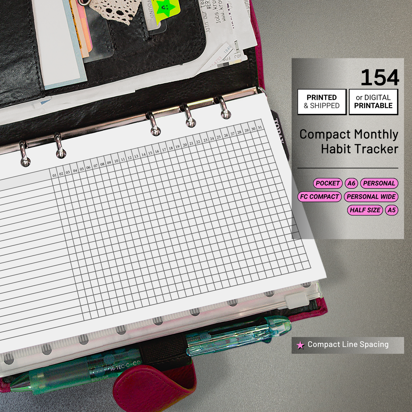 154: Compact Horizontal Monthly Daily Habit Tracker Mo1P