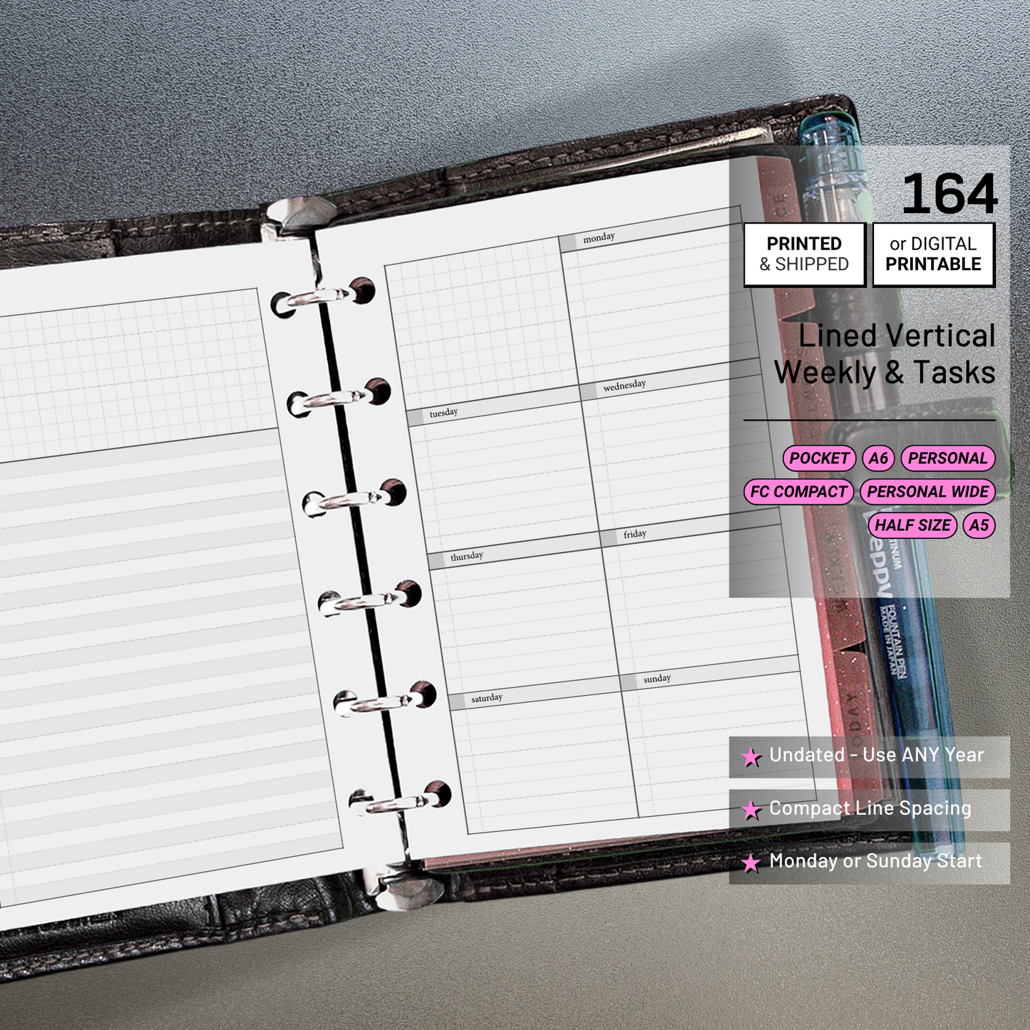164: Lightly Lined Vertical Weekly Wo1P Wo2P w/ Running Tasks List & Notes