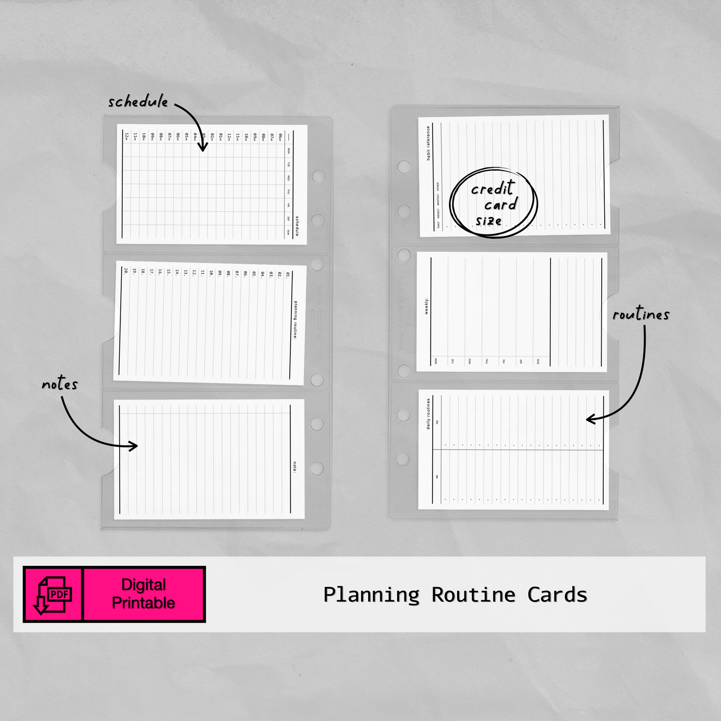 Planning Routine Cards w/ Reference Guide for Habits, Weekly Hourly Schedule, AM PM, Notes DIGITAL