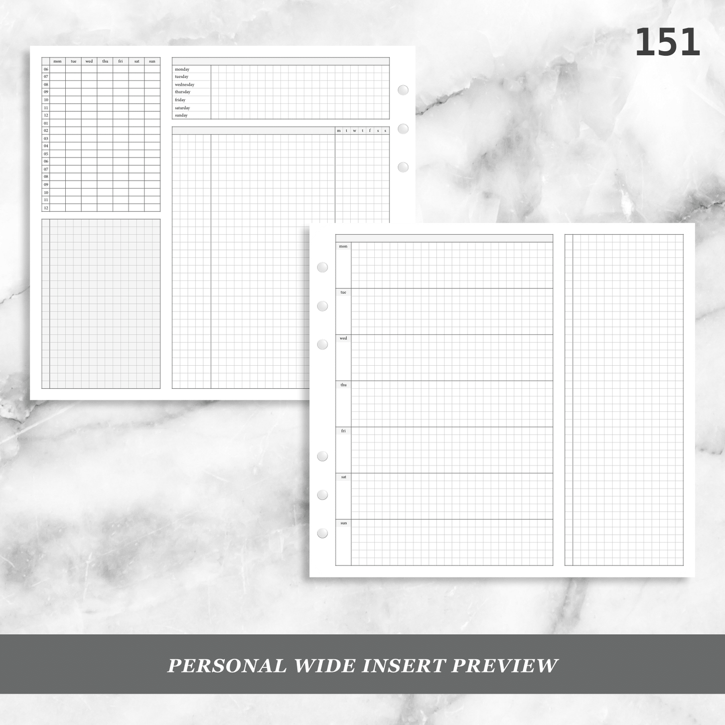 151: Grid Lovers Foldout Weekly w/ Time Blocking, Daily Habit Tracking, Wo1P, Tasks, Notes