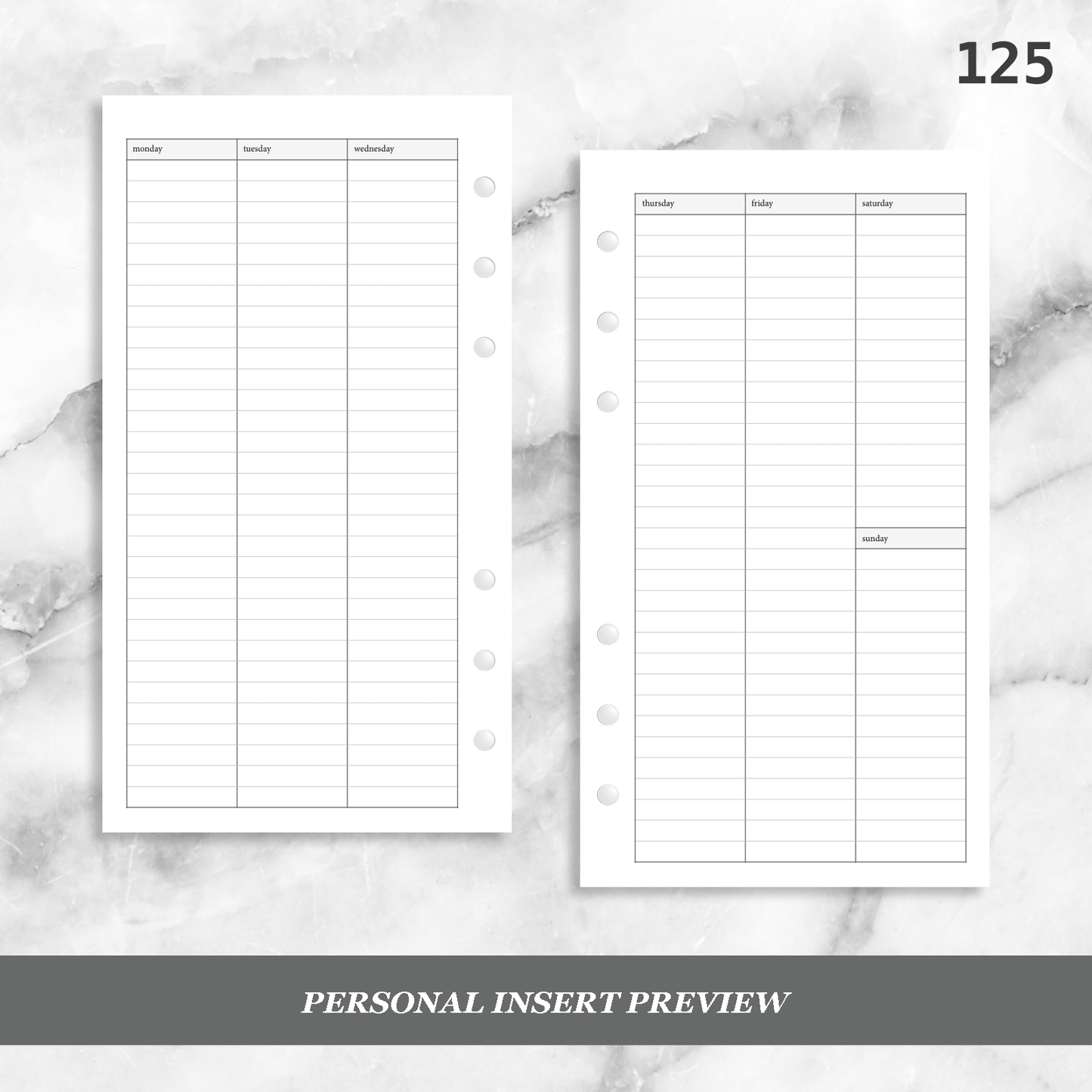 125: Vertical Weekly Lined Columns Wo2P