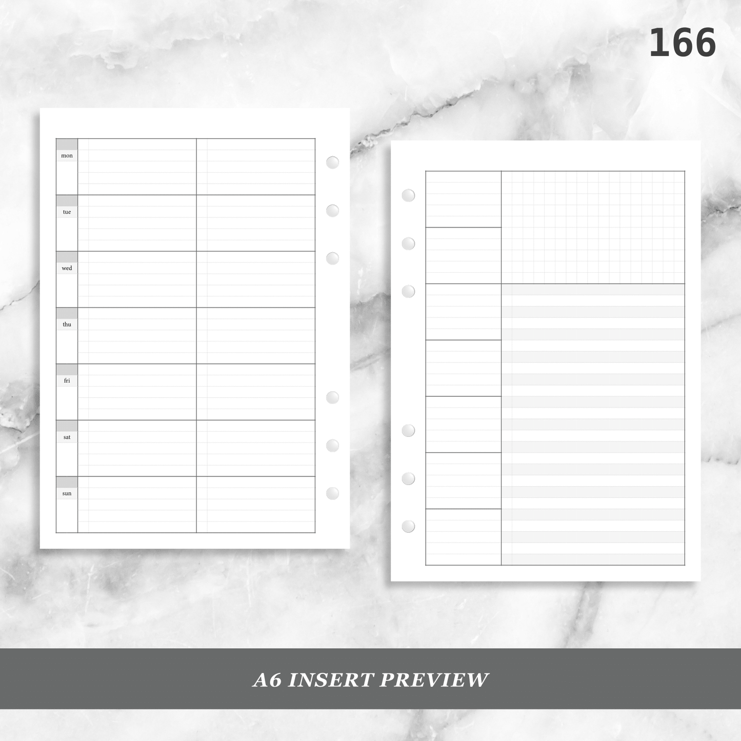 166: Lightly Lined Sectioned Horizontal Weekly Wo1P Wo2P w/ Running Tasks List & Notes