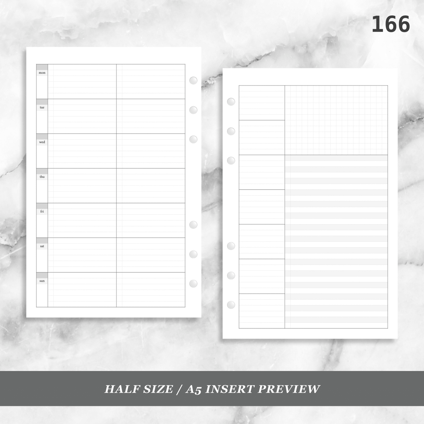 166: Lightly Lined Sectioned Horizontal Weekly Wo1P Wo2P w/ Running Tasks List & Notes