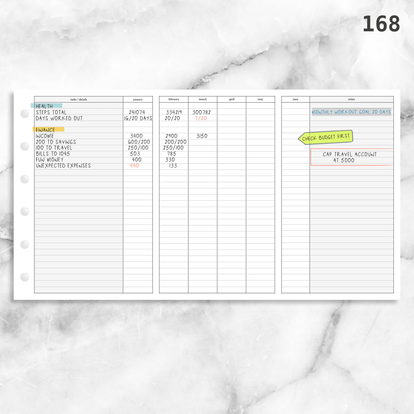 168: Foldout Monthly Tracker Habit Log