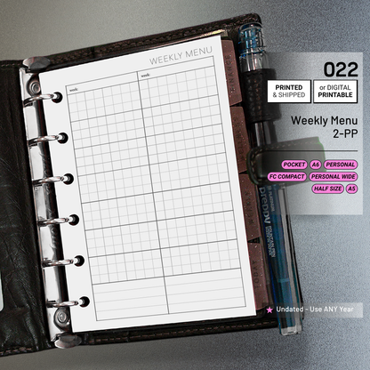 022: Weekly Menu