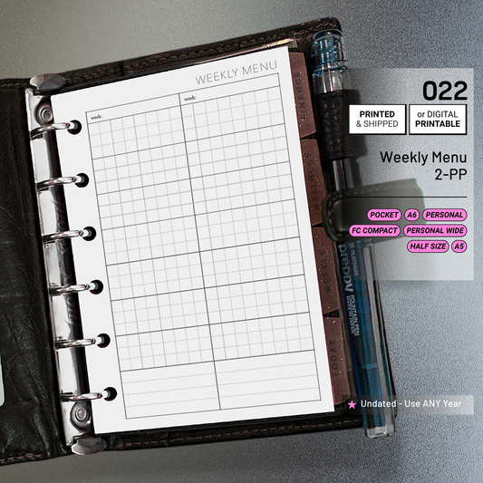 022: Weekly Menu