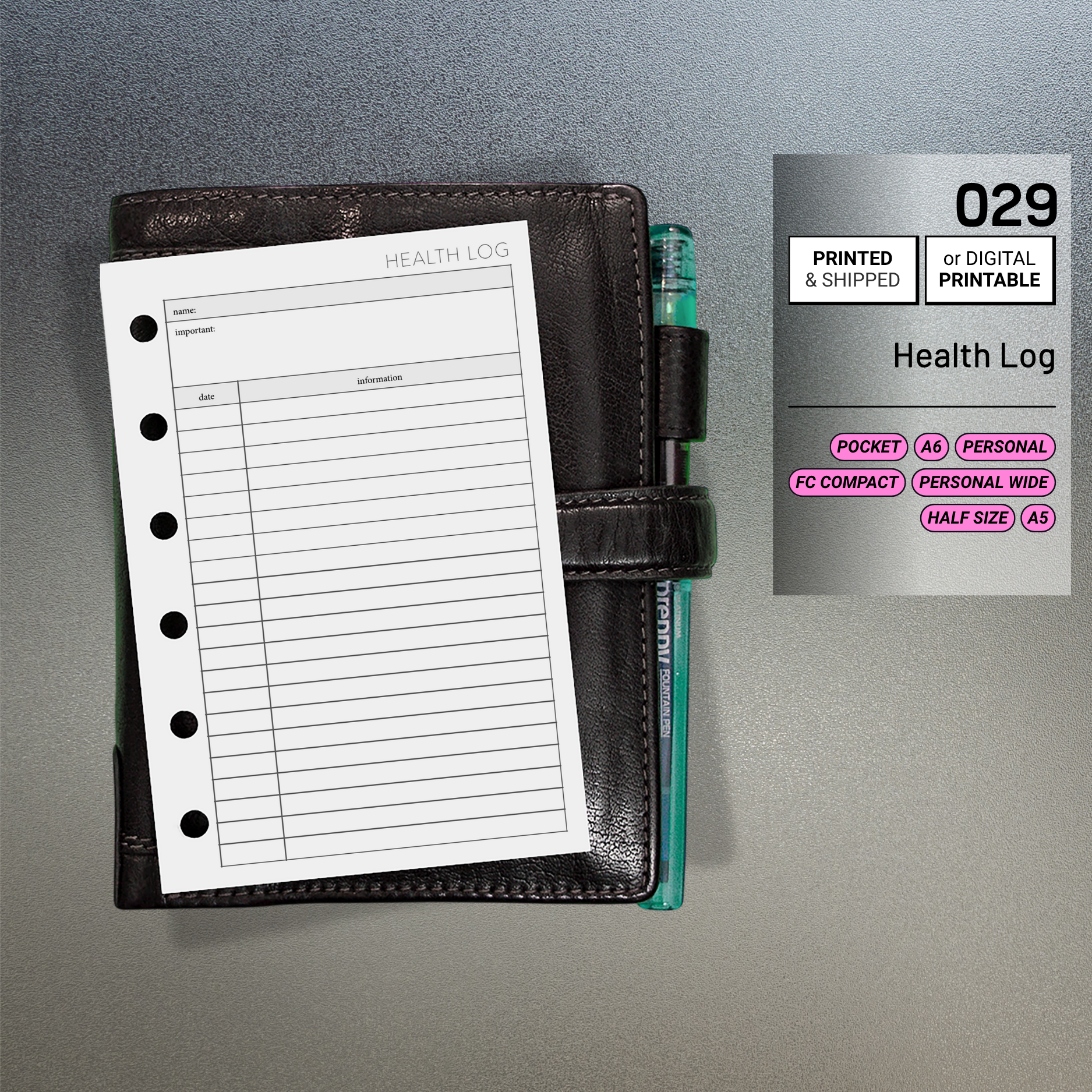 Planner Medical Insert Planner Insert 029: Health Log – Peanuts Planner Co.