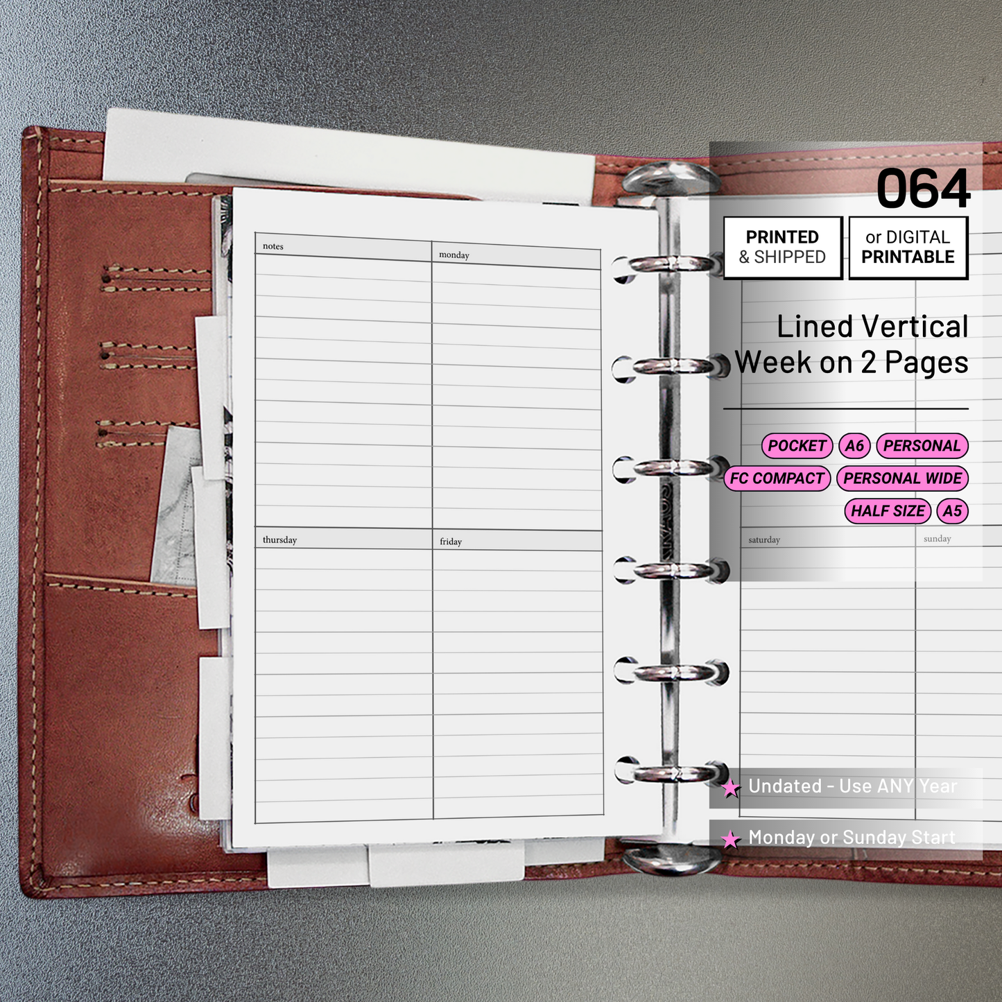 064: Vertical Lined Weekly Wo2P