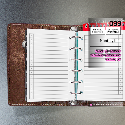 099: Monthly List Format Mo2P