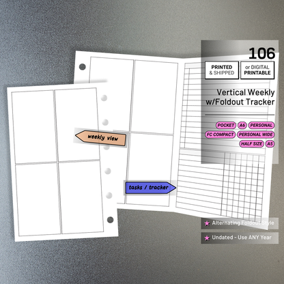 106: Vertical Weekly Foldout w/ Tracker Wo2P