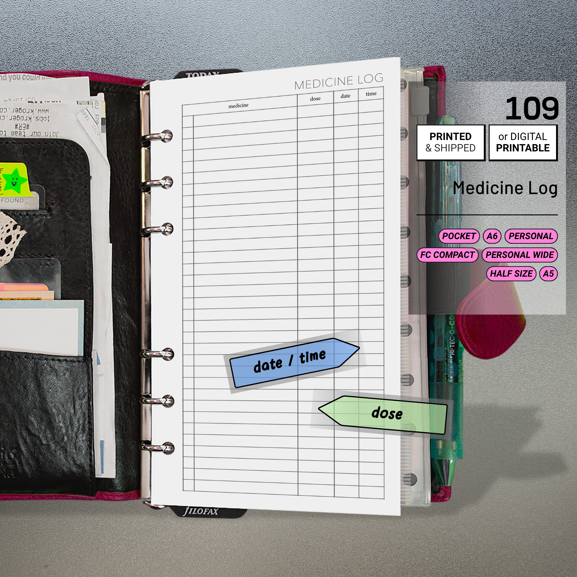 Planner Medical Insert Planner Insert 109: Medicine Tracker – Peanuts Planner Co.