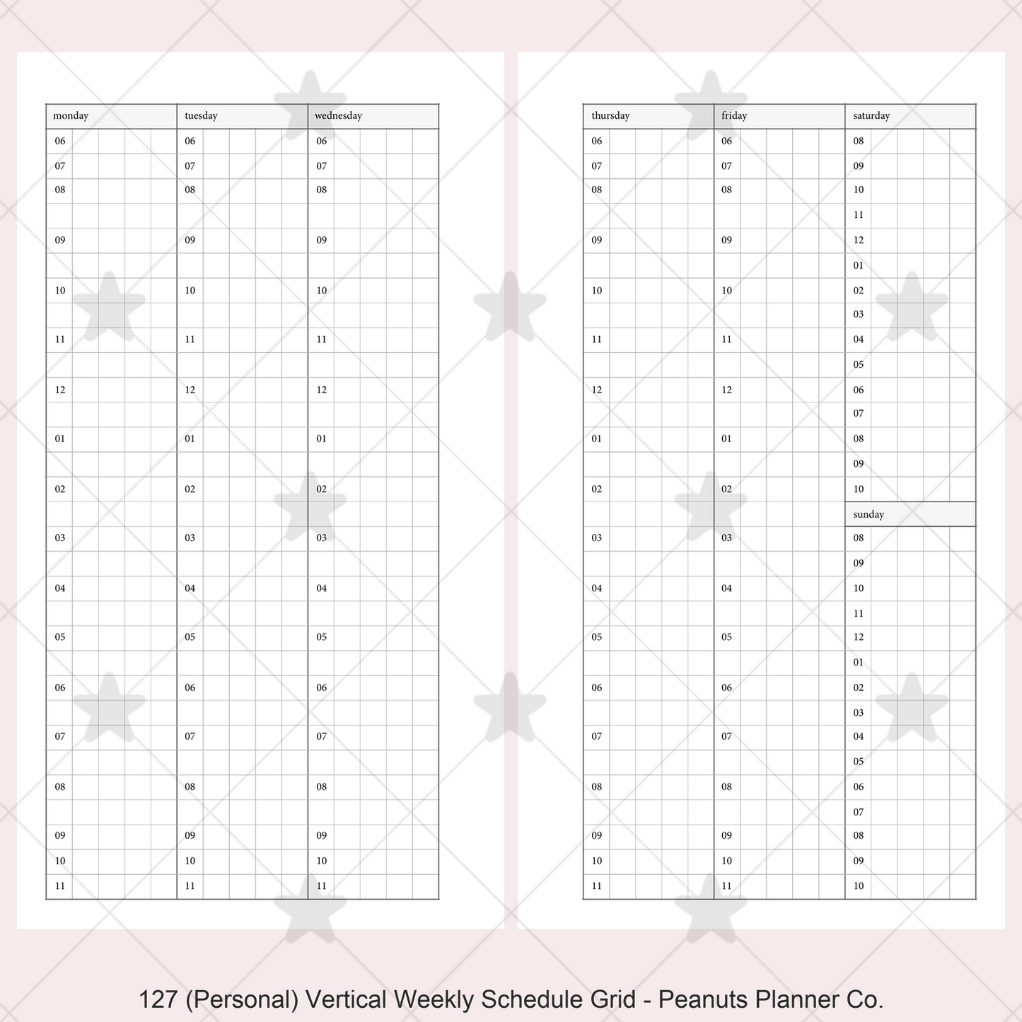 127: Vertical Weekly Timed Schedule Grid Columns Wo2P
