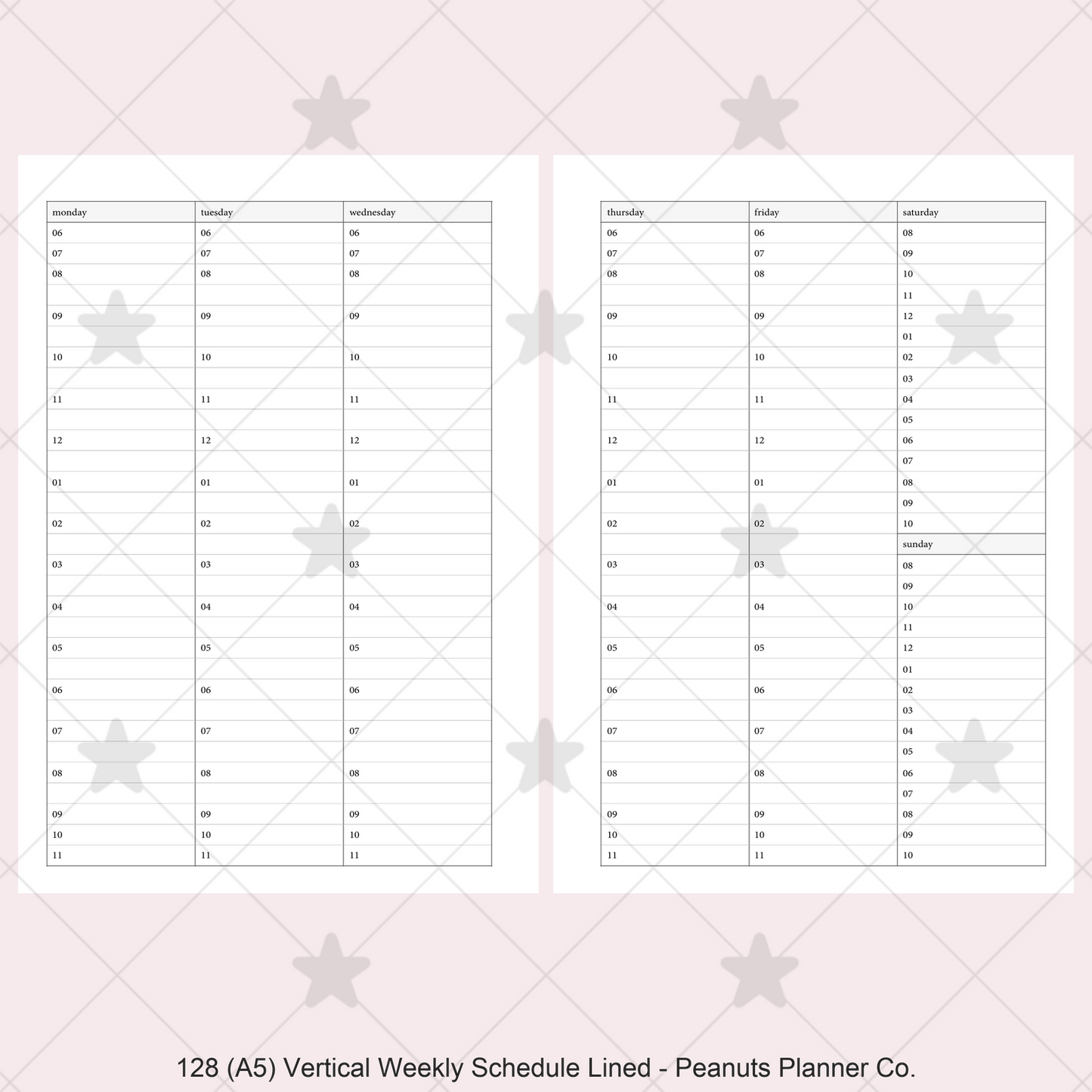 128: Vertical Weekly Timed Schedule Lined Columns Wo2P