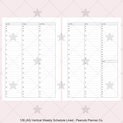 128: Vertical Weekly Timed Schedule Lined Columns Wo2P
