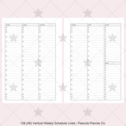 128: Vertical Weekly Timed Schedule Lined Columns Wo2P