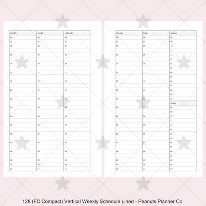 128: Vertical Weekly Timed Schedule Lined Columns Wo2P