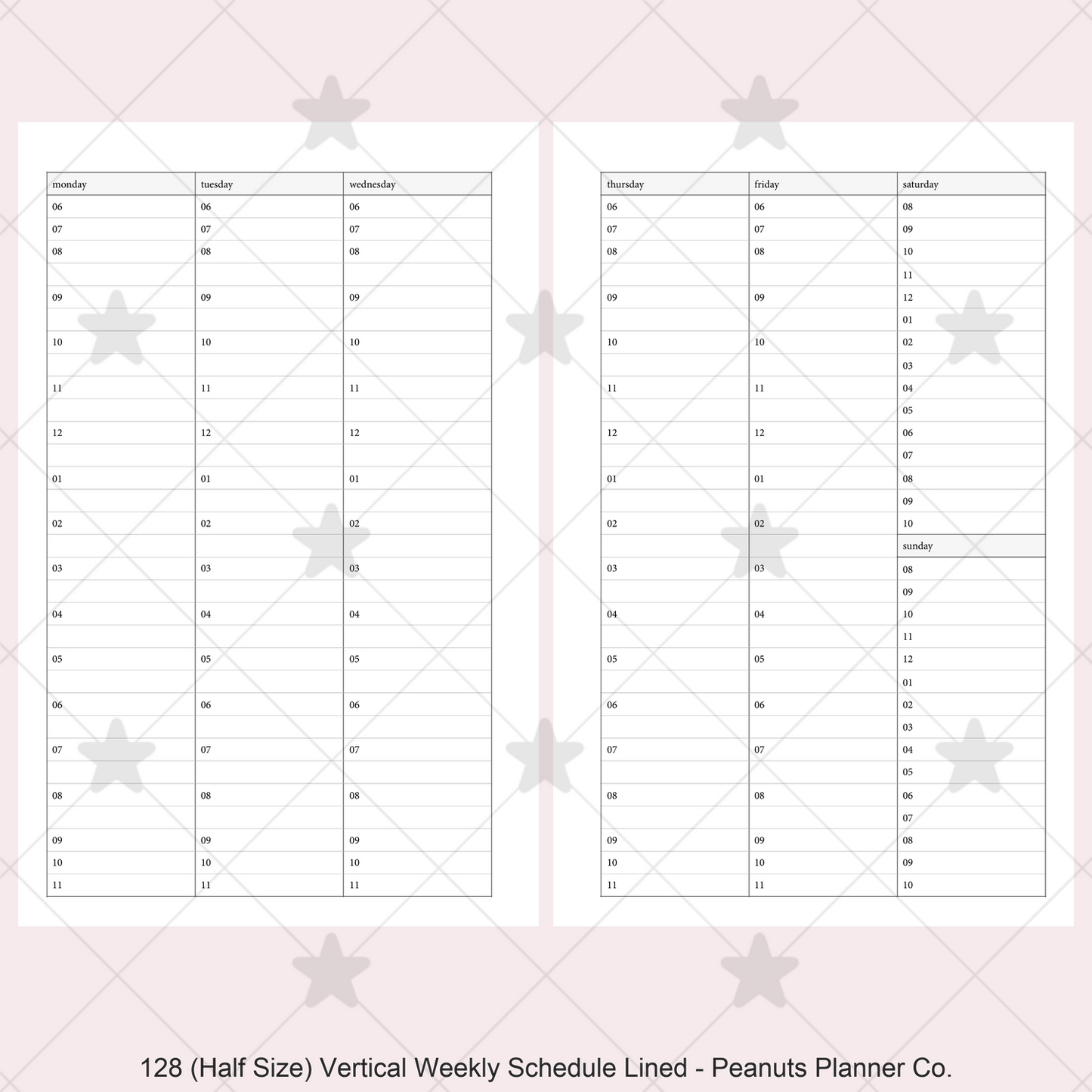 128: Vertical Weekly Timed Schedule Lined Columns Wo2P