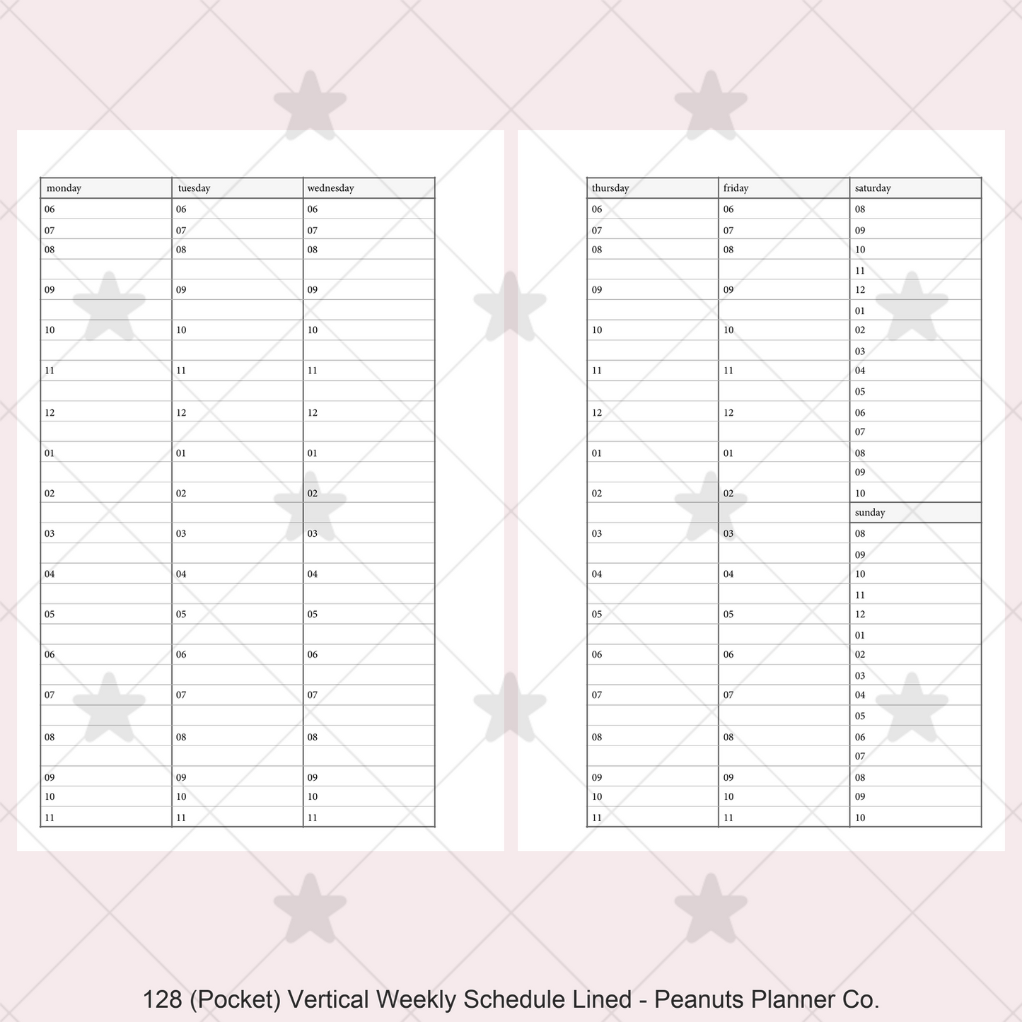 128: Vertical Weekly Timed Schedule Lined Columns Wo2P