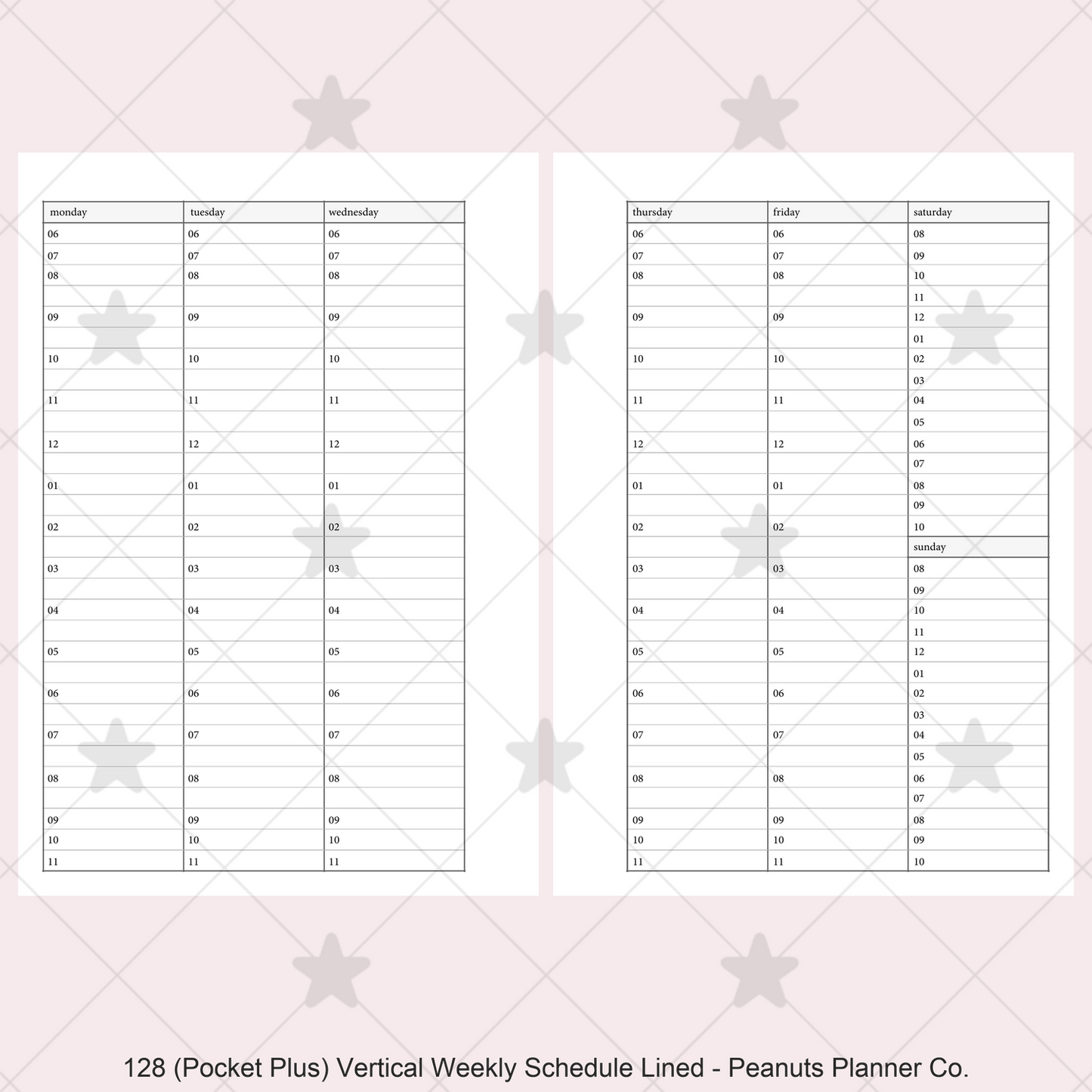 128: Vertical Weekly Timed Schedule Lined Columns Wo2P
