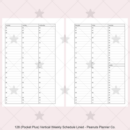 128: Vertical Weekly Timed Schedule Lined Columns Wo2P