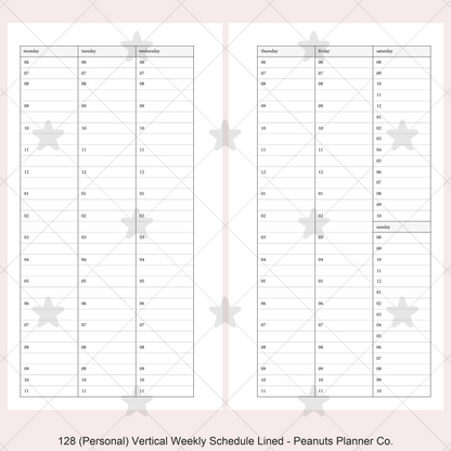 128: Vertical Weekly Timed Schedule Lined Columns Wo2P
