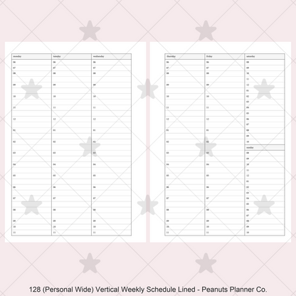 128: Vertical Weekly Timed Schedule Lined Columns Wo2P