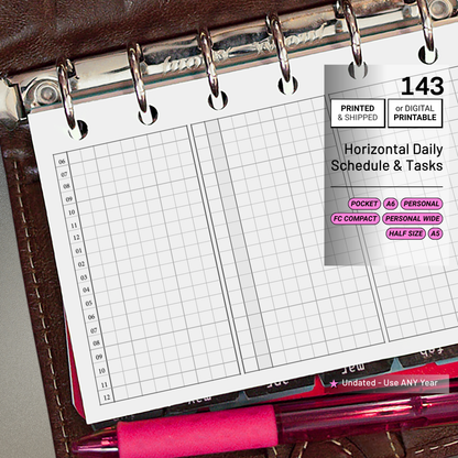 143: Horizontal Daily Timed Schedule w/ Tasks and Notes Column Do1P