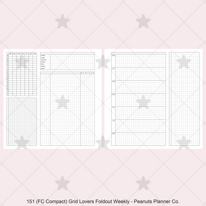 151: Grid Lovers Foldout Weekly w/ Time Blocking, Daily Habit Tracking, Wo1P, Tasks, Notes