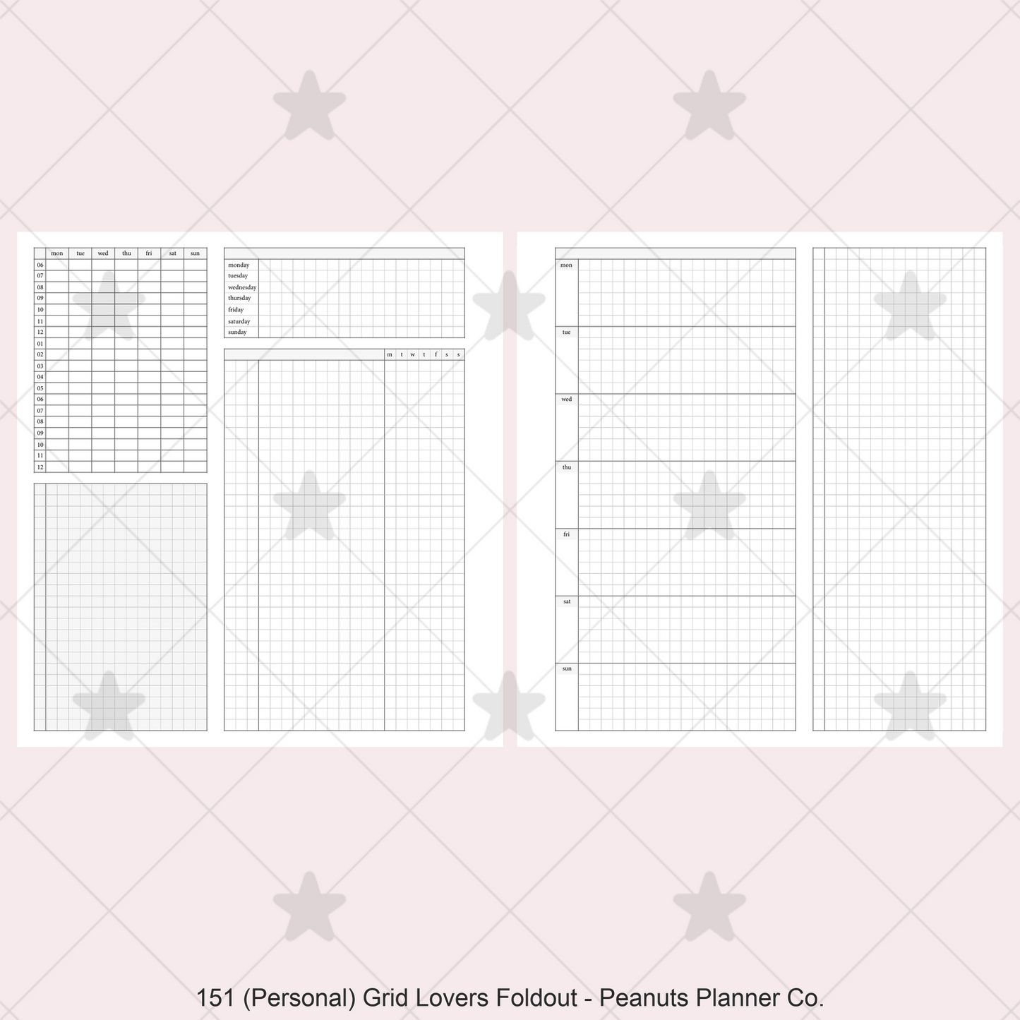 151: Grid Lovers Foldout Weekly w/ Time Blocking, Daily Habit Tracking, Wo1P, Tasks, Notes