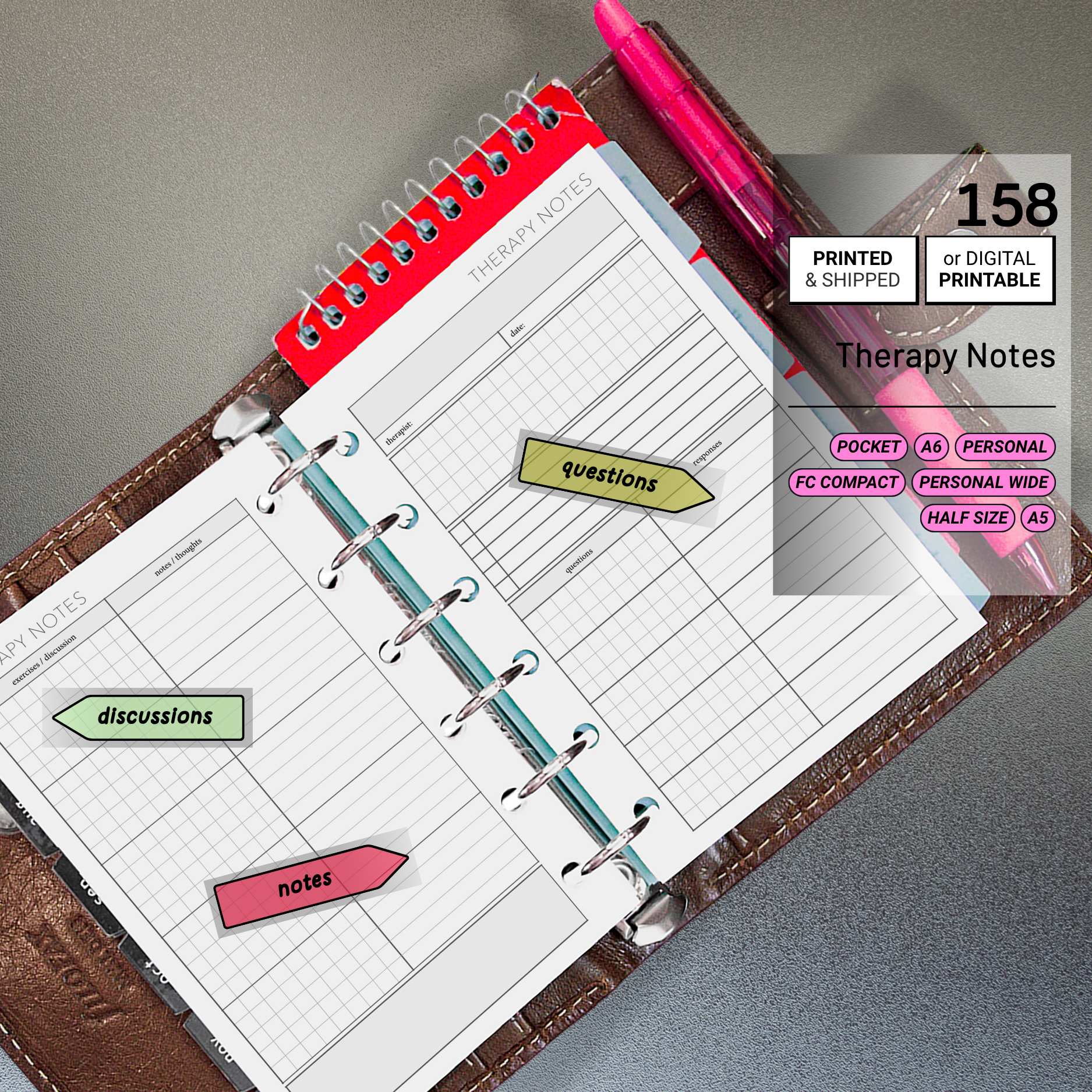 Planner Medical Insert Planner Insert 158: Therapy Appointment Notes – Peanuts Planner Co.