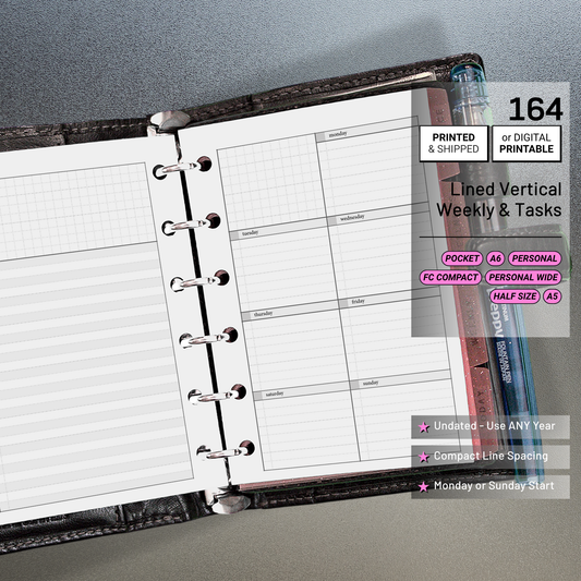 164: Lightly Lined Vertical Weekly Wo1P Wo2P w/ Running Tasks List & Notes