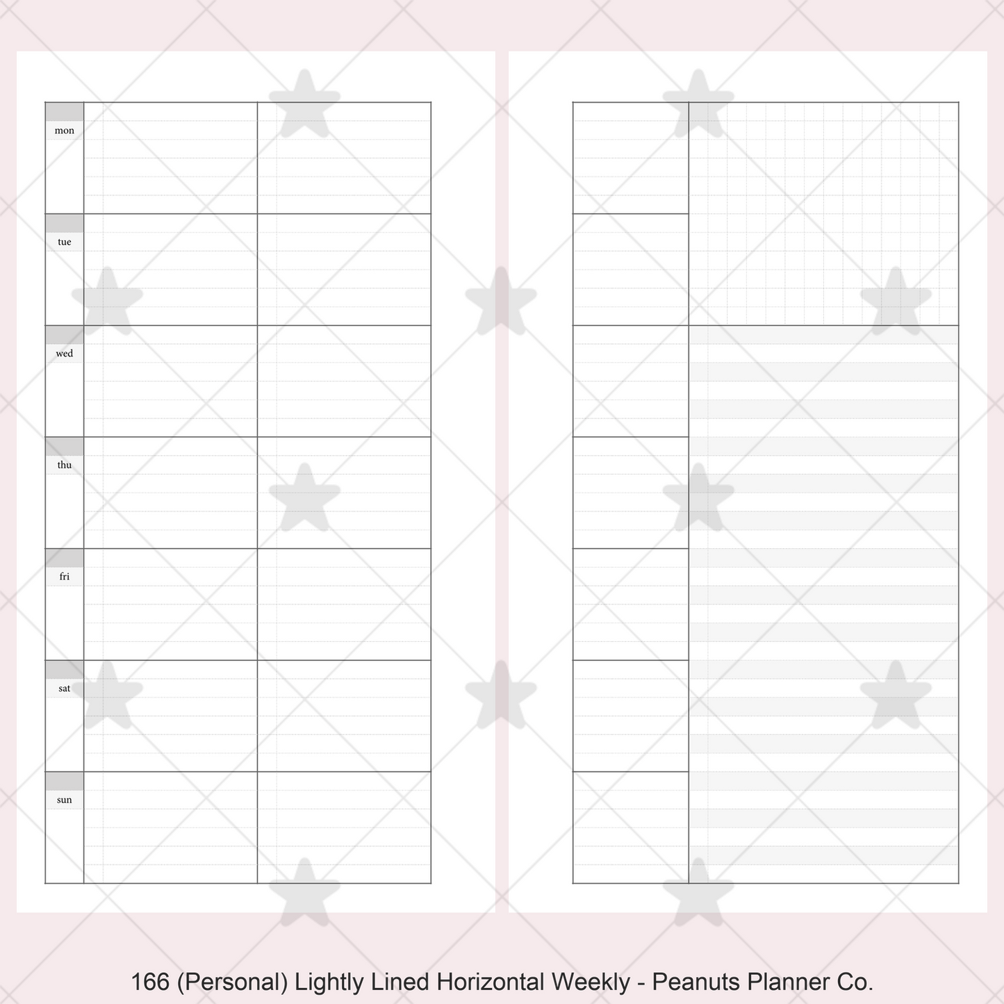 166: Lightly Lined Sectioned Horizontal Weekly Wo1P Wo2P w/ Running Tasks List & Notes