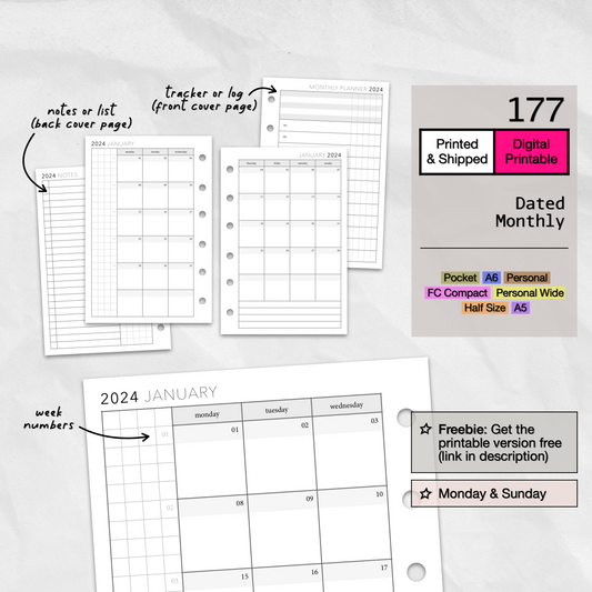 Personal 2024 Month On One Page Planner Inserts