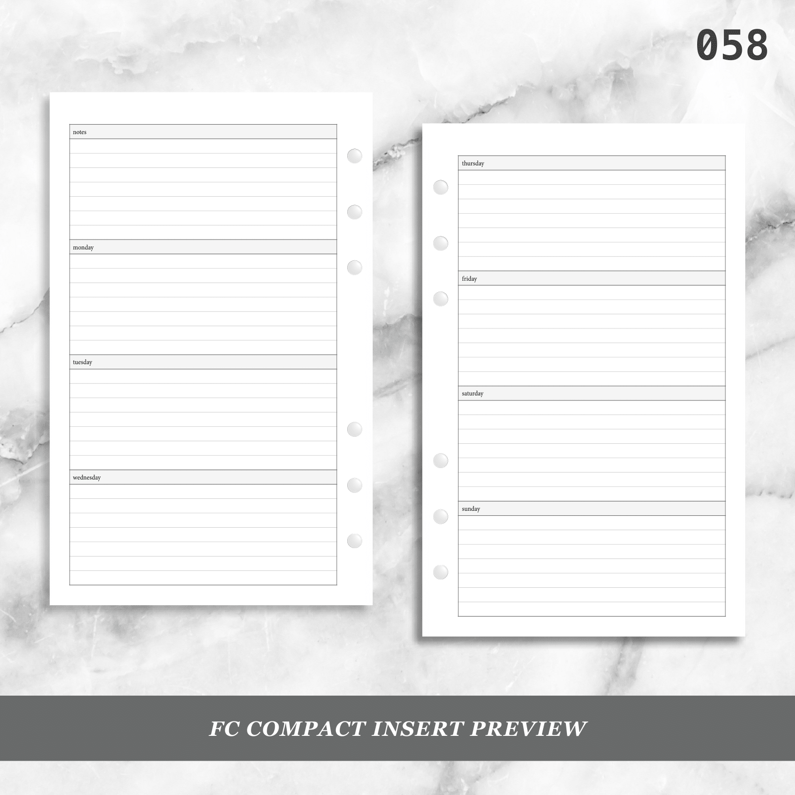 2024 WEEKLY Planner Insert Dated WO2P Horizontal Lined