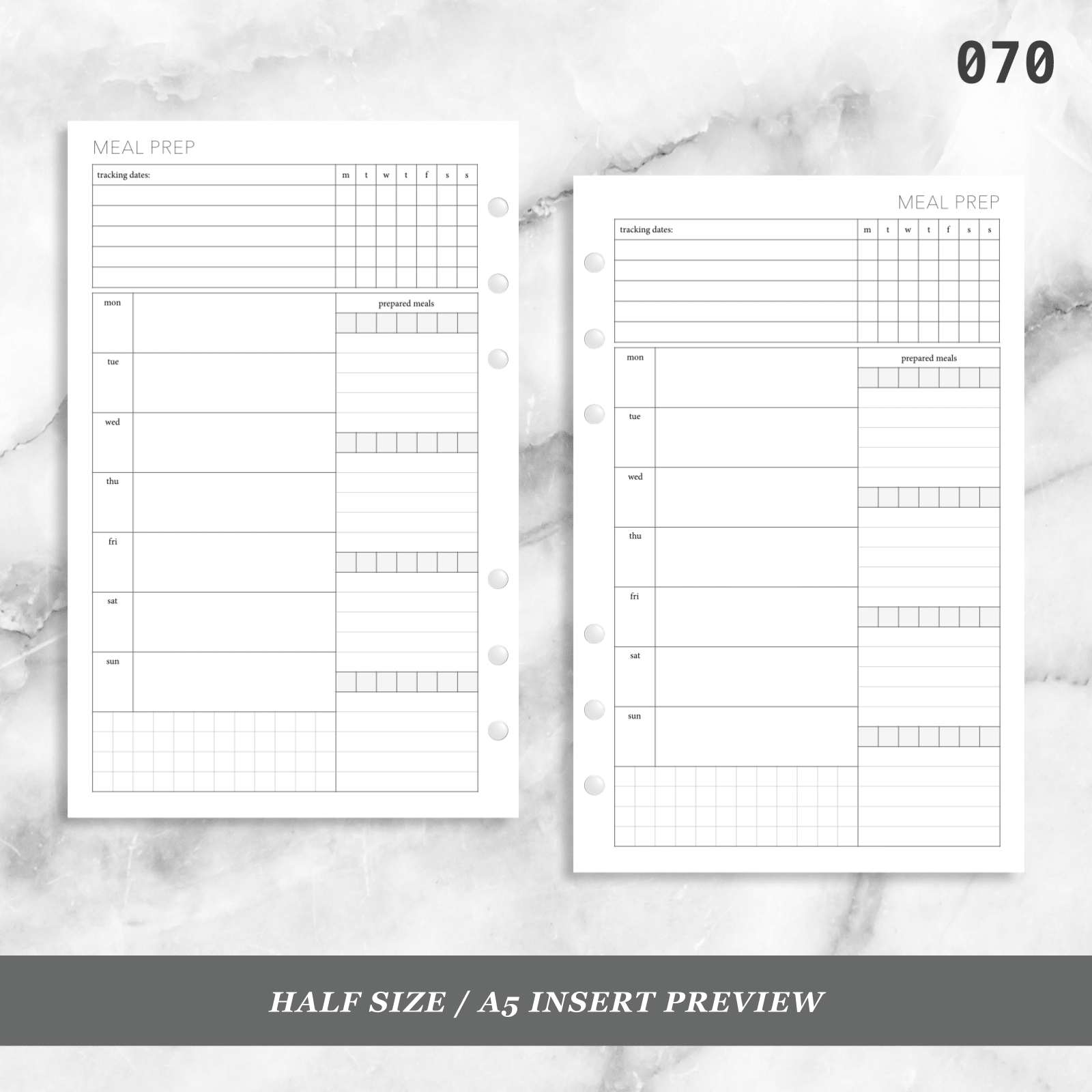 Printed Personal Size/a6 Daily Minimal Planner Inserts Meal 