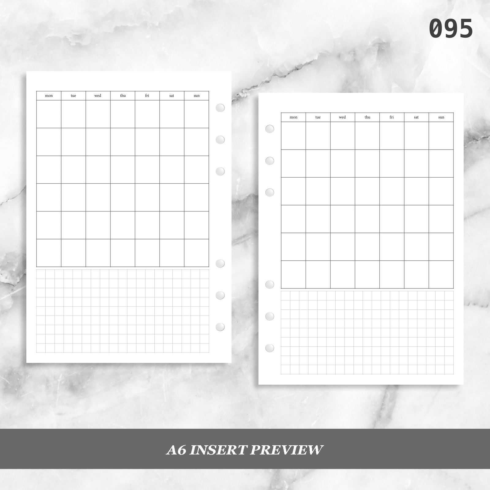 Monthly Overview A6 Printable Planner Inserts MO1P Layout 