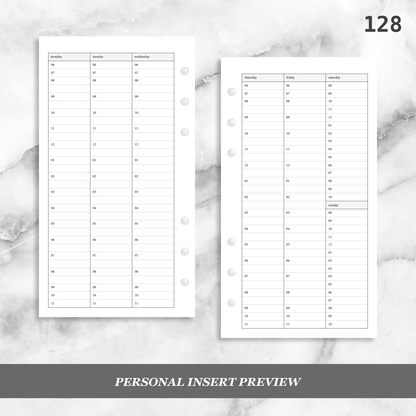 128: Vertical Weekly Timed Schedule Lined Columns Wo2P