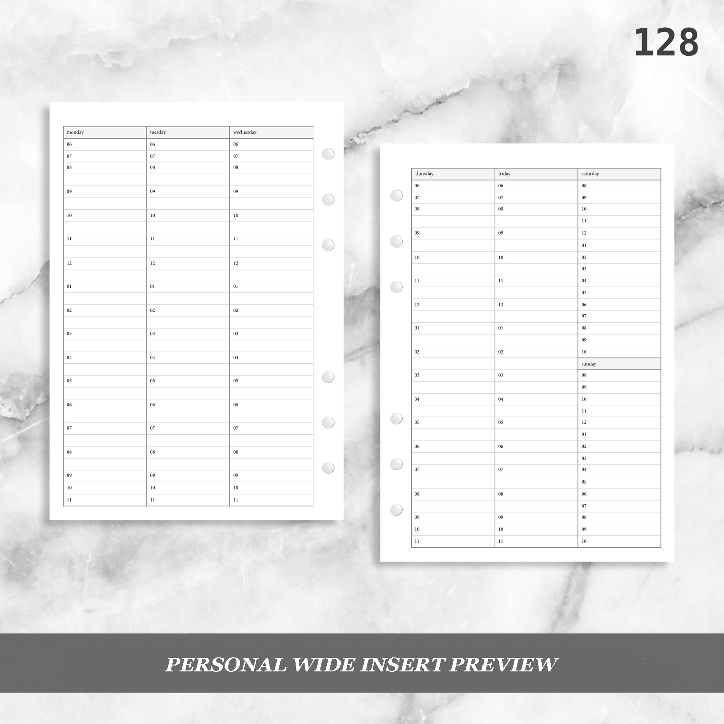 128: Vertical Weekly Timed Schedule Lined Columns Wo2P