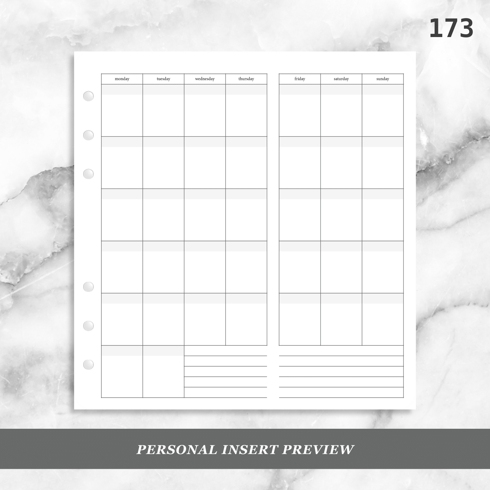 Week On 1 Page Planner Inserts  Original Collection – Poi & Hun